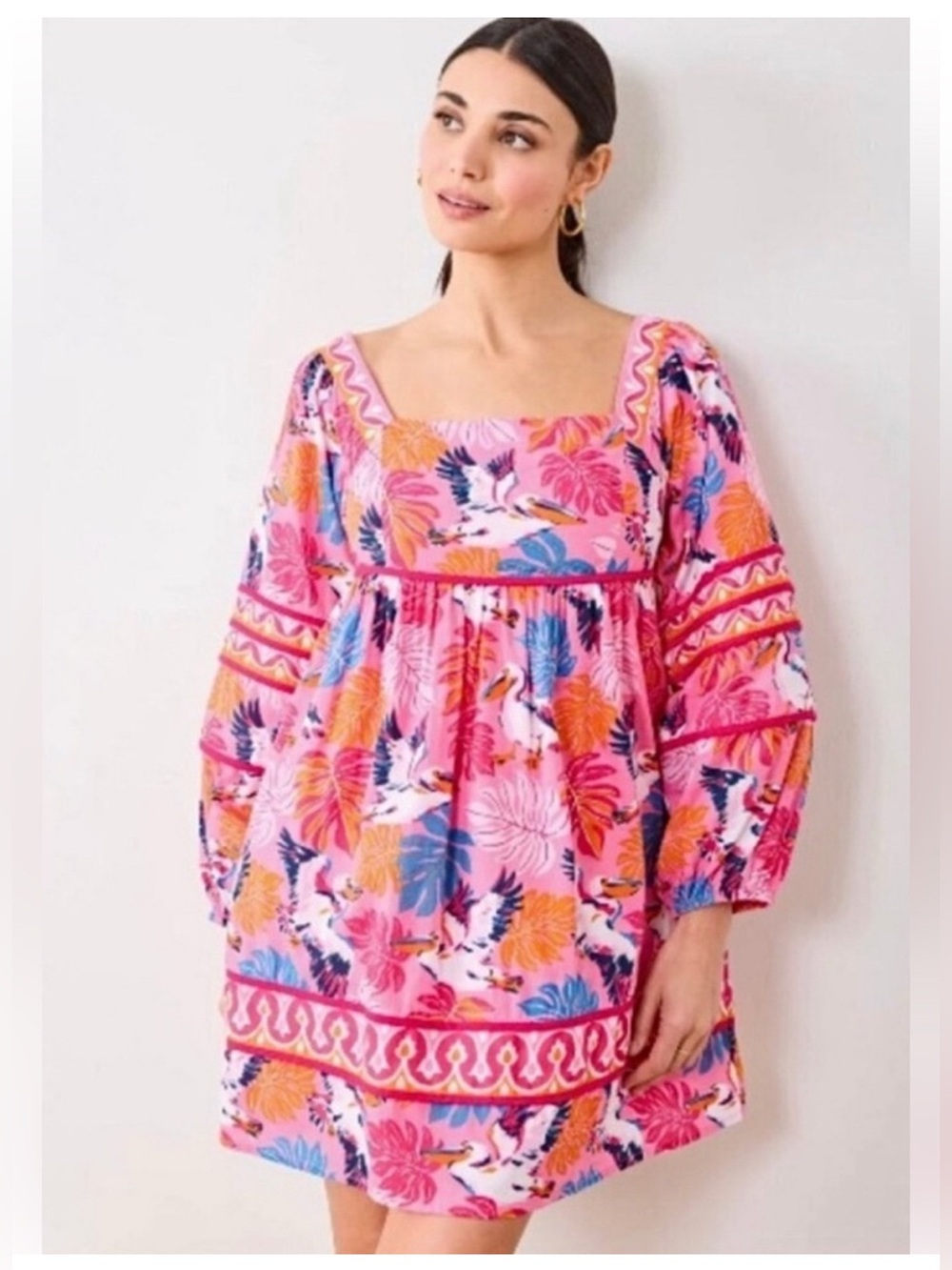 Printfresh Organic Cotton Maria Dress in Pelican Palms Size XL
